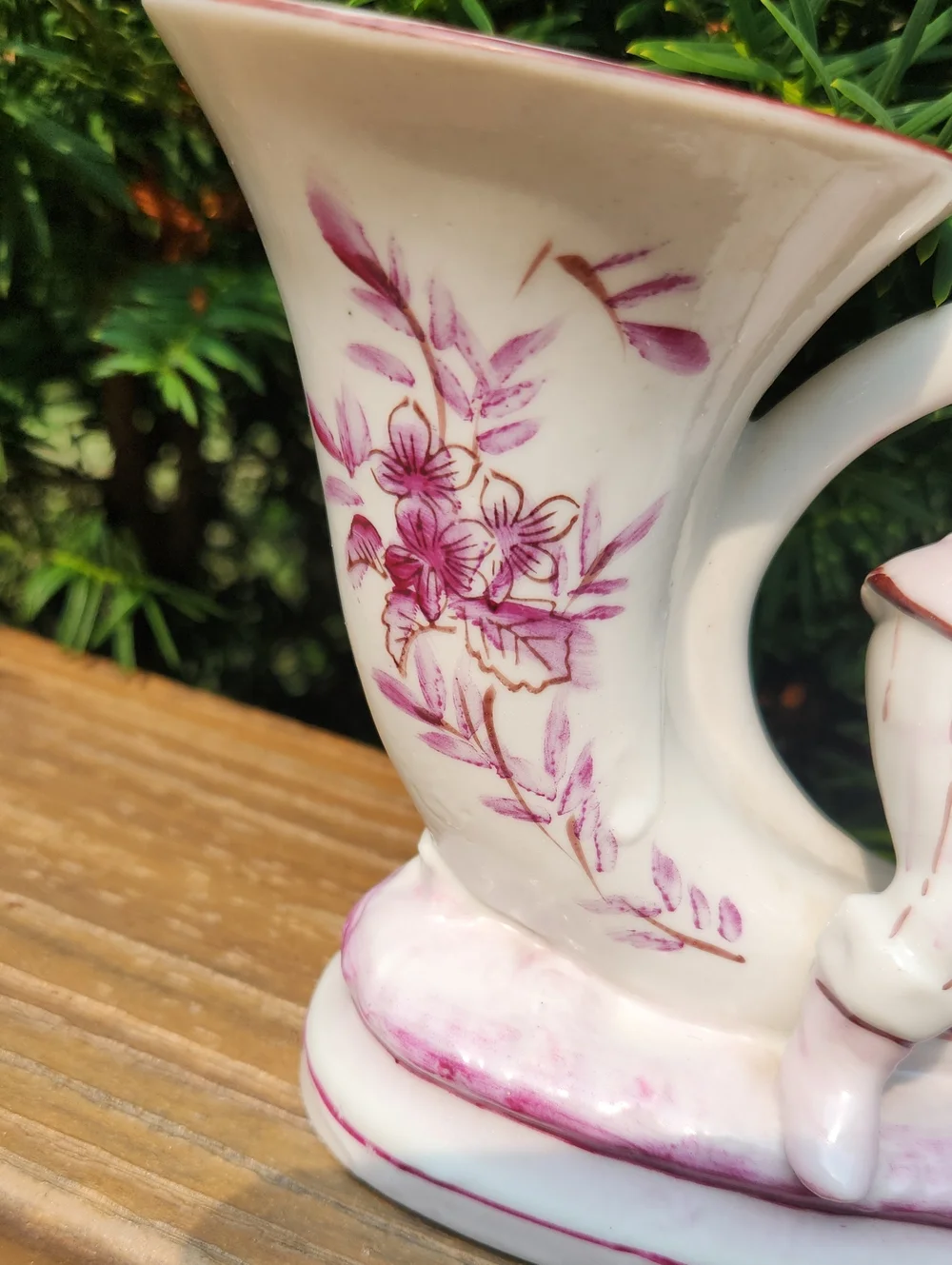 L&M inc Child Playing Horn Figurine/Vase in Pink and White